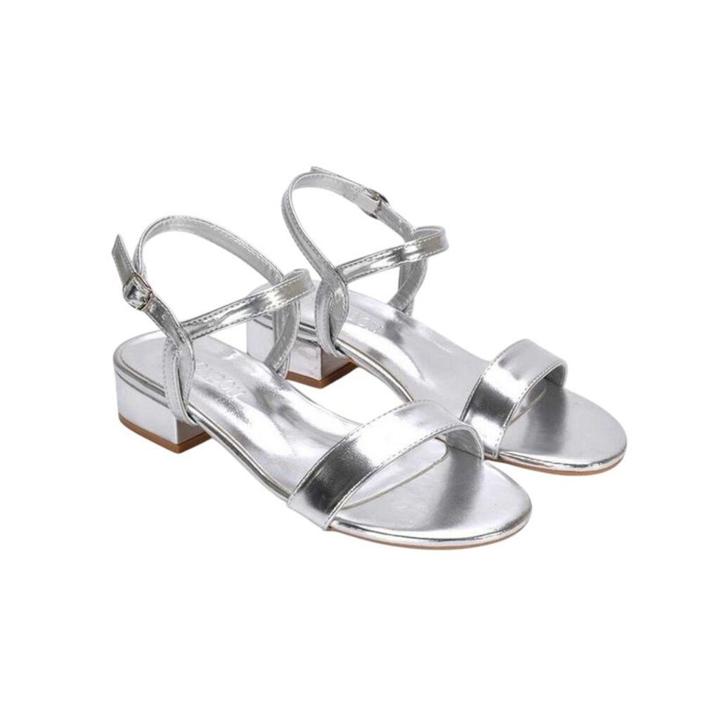 XY London Womens/Ladies Moana Metallic Low Block Heel Sandals / Metallic Silver
